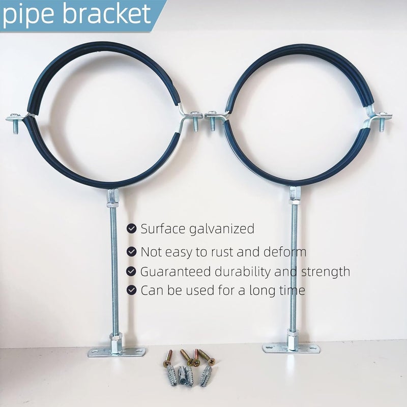 tingtakeoff 2 Sets Premium 6 Inch Adjustable Pipe Metal Bracket，Heavy Duty Galvanized Iron Stove Pipe Hanger Strap，Wall Support Chimney Round Split Ring Dryer Vent Hose Duct PVC Holder，with All Mounting Screws - Image 5